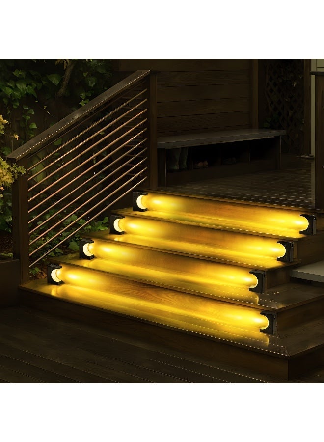 طقم 4 قطع مصابيح درجات شمسية على شكل هلال – مصابيح خطوات LED خارجية مقاومة للماء مع تحكم ذكي بالضوء للحديقة والدرج - Image 1